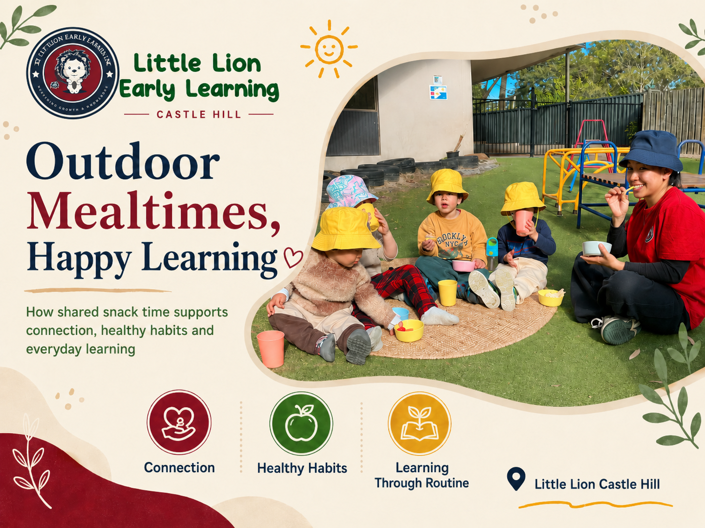 Children enjoying an outdoor mealtime at Little Lion Castle Hill